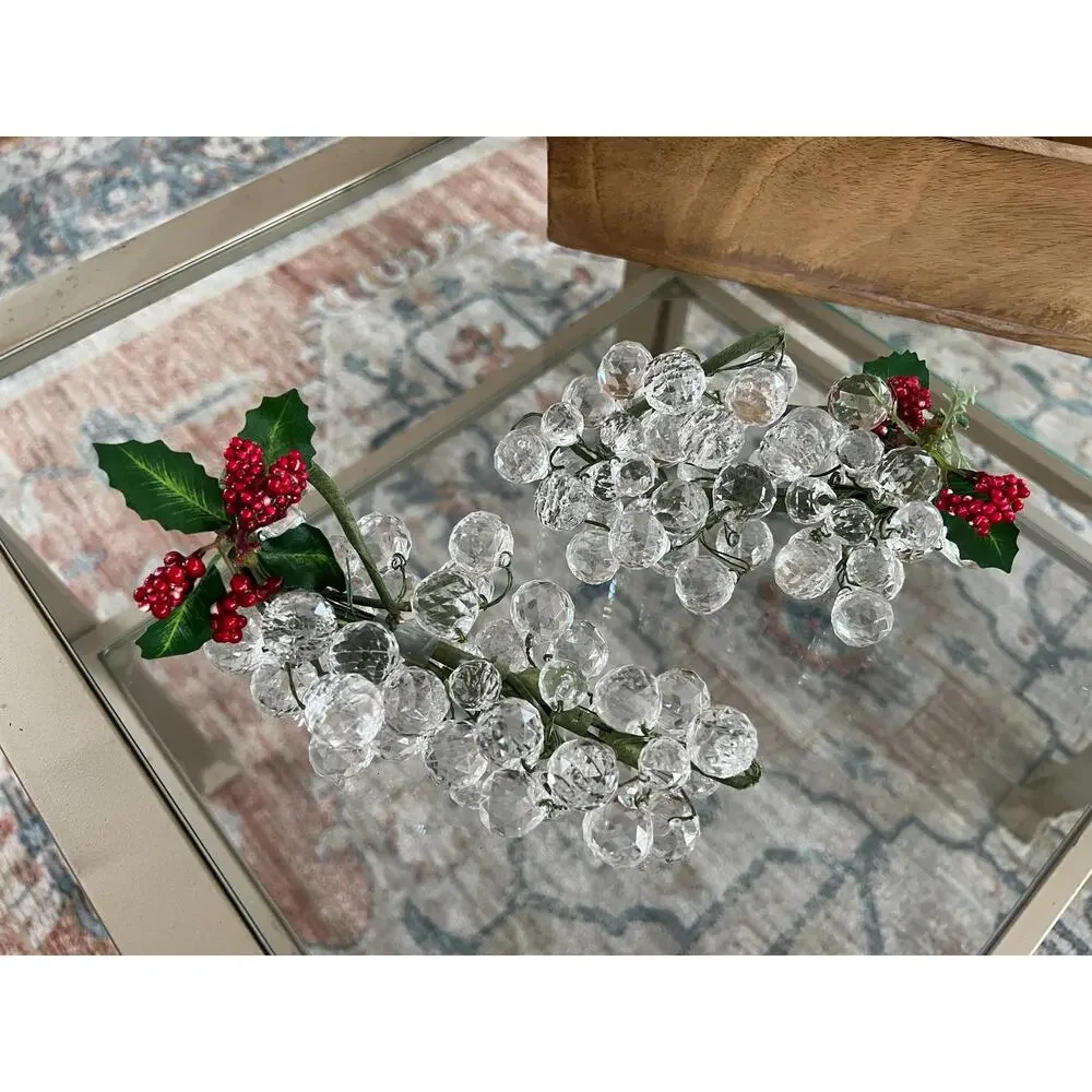Vintage Lucite Grapes Cluster Set Mid Century Clear Faceted Fruit Decor MCM